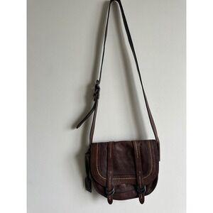 Frye Dark Brown Leather Saddle Crossbody Bag Adjustable Strap Antique Brass